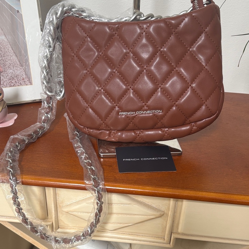 French Connection Quilted Crossbody Bag in Rich Brown retails $98 - Picture 4 of 6